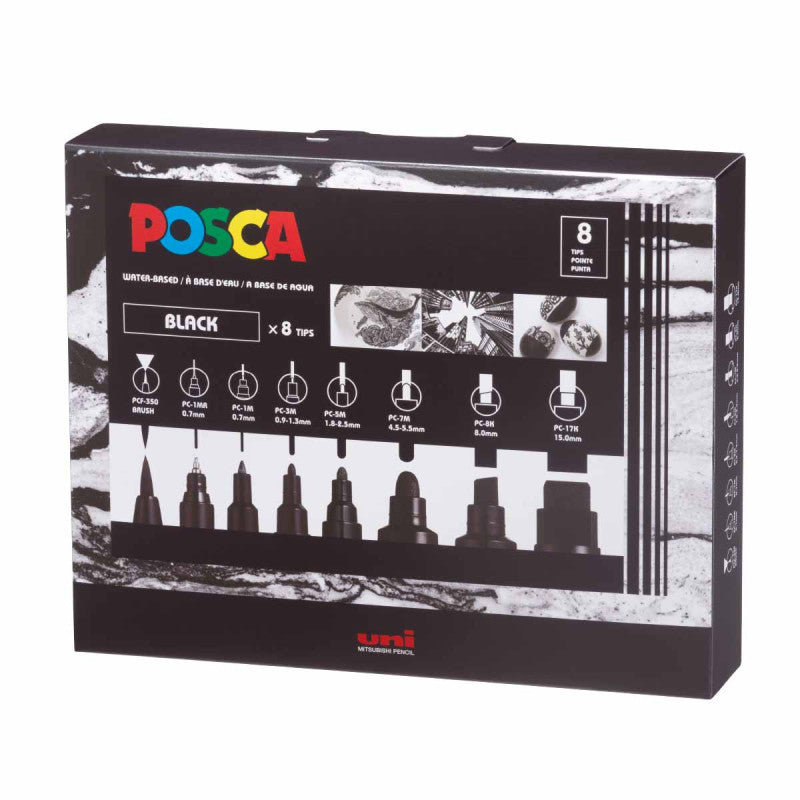 Set de Marcadores Posca Mix X8 Trazos Negros