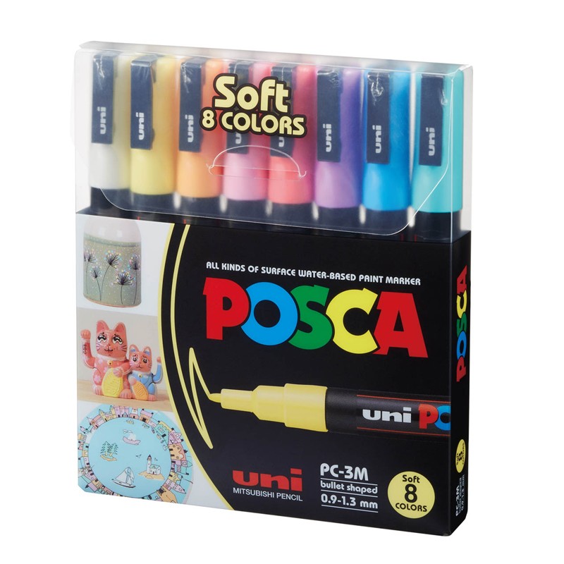 Set de Marcadores Posca PC-3M 1.3mm X8 Colores Pastel