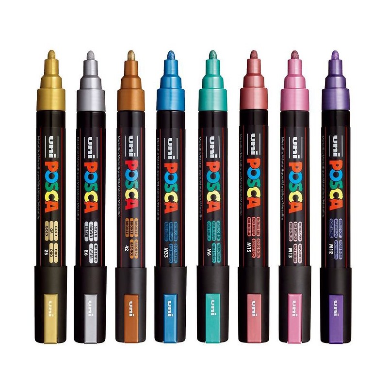 Combo de Marcadores Posca PC-5m 2.5mm X8 Colores Metálicos
